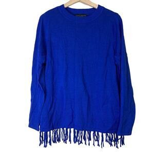 A618681 SUSAN GRAVER Crewneck Sweater with Fringe Dark Sapphire M